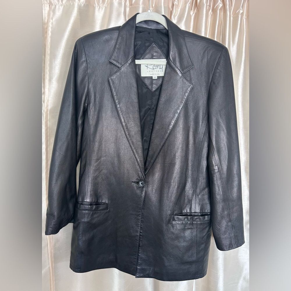 Remy Leather USA Made Fitted Blazer Cut Genuine Leather Jacket Black XS